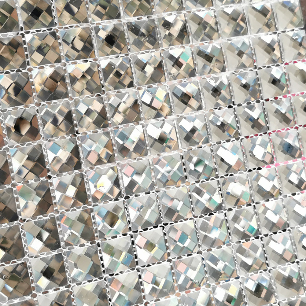 Beveled Crystal Square Mirror Glass Mosaic Tile Silver 12 x 12 Inch (5-Pack)