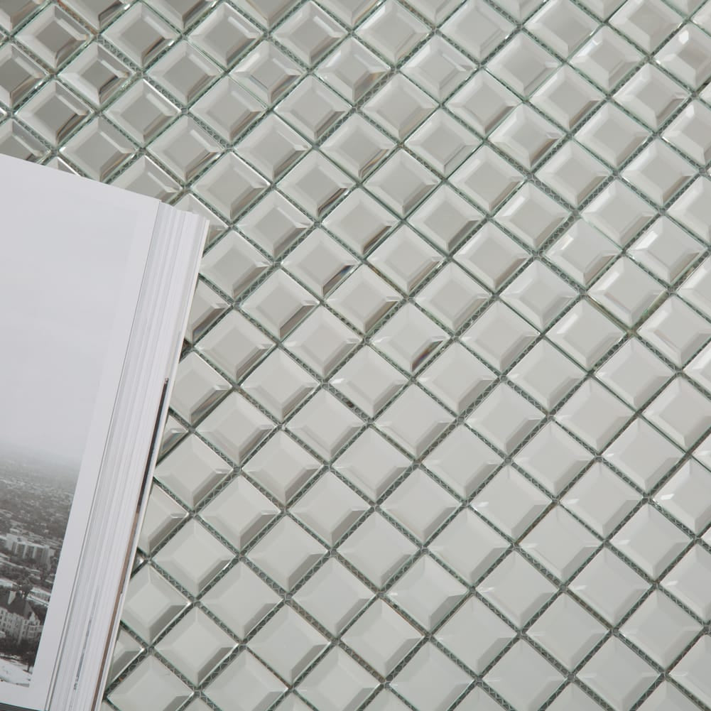 Beveled Square Mirror Glass Mosaic Tile Silver 12 x 12 Inch (5-Pack)