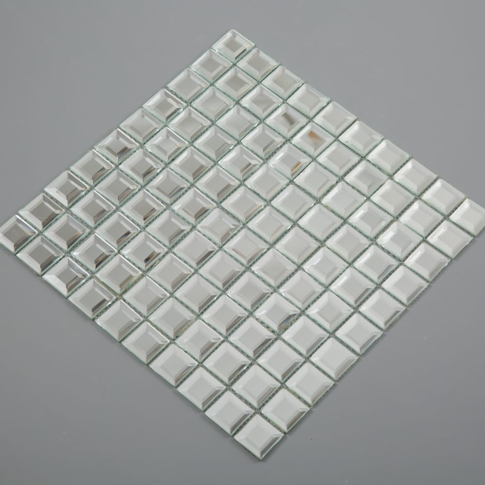 Beveled Square Mirror Glass Mosaic Tile Silver 12 x 12 Inch (5-Pack)