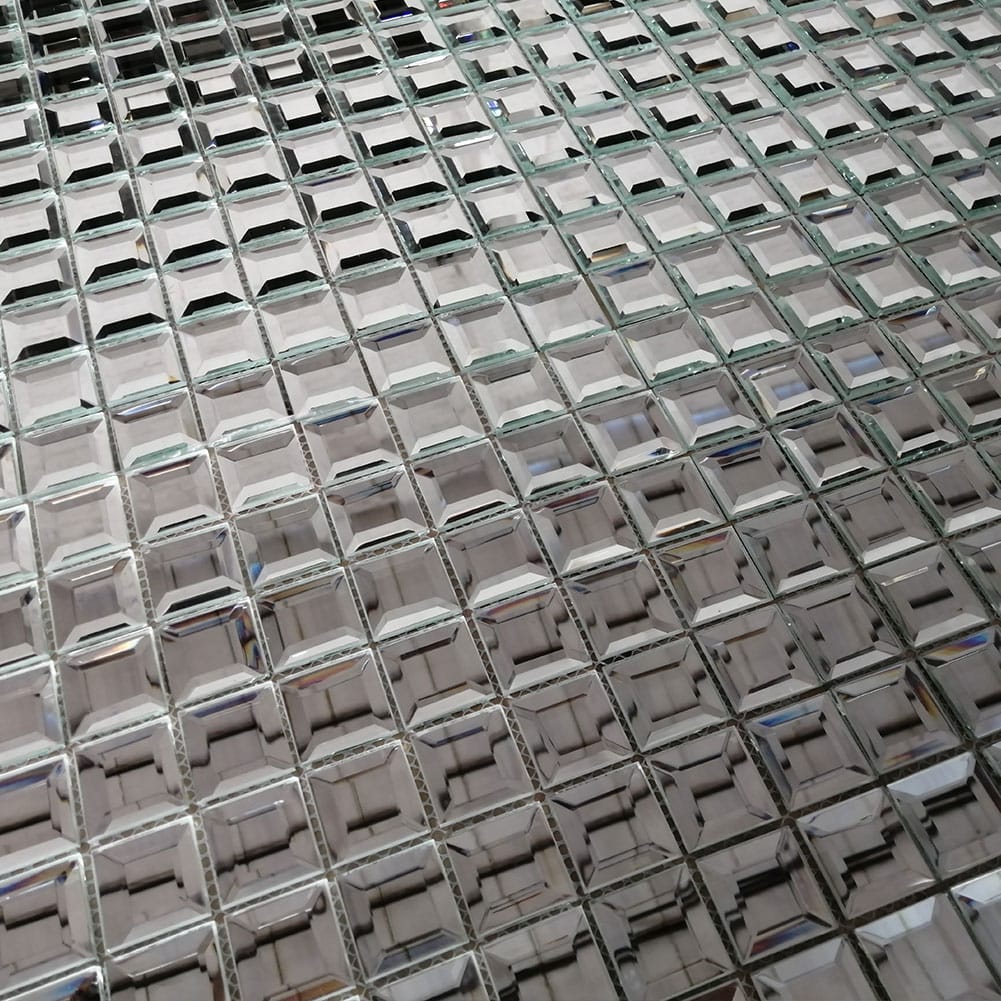 Beveled Square Mirror Glass Mosaic Tile Silver 12 x 12 Inch (5-Pack)