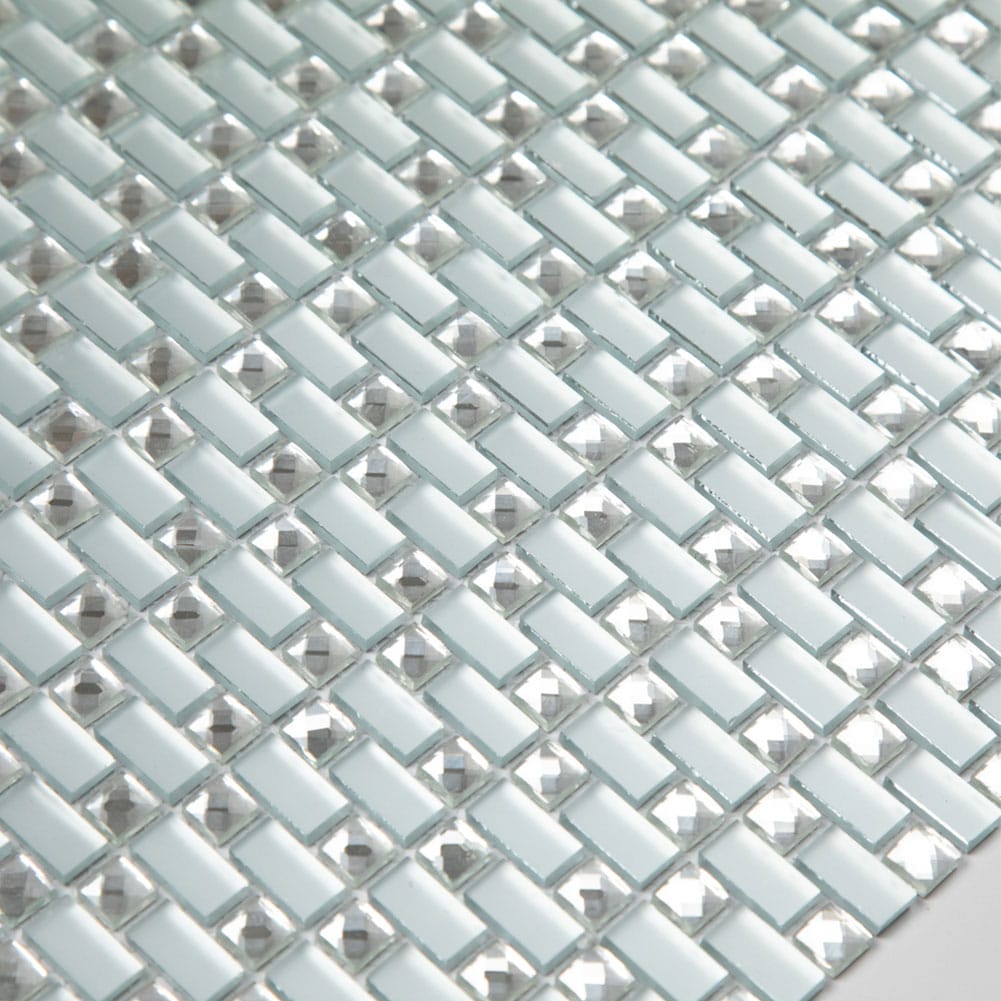 Beveled Crystal Square Mirror Glass Mosaic Tile 12 x 12 Inch (Crystal & Frosted, 5-Pack)