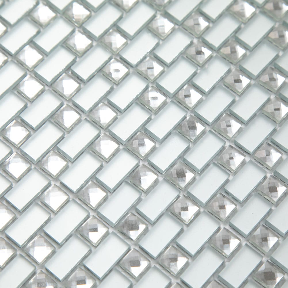 Beveled Crystal Square Mirror Glass Mosaic Tile 12 x 12 Inch (Crystal & Frosted, 5-Pack)