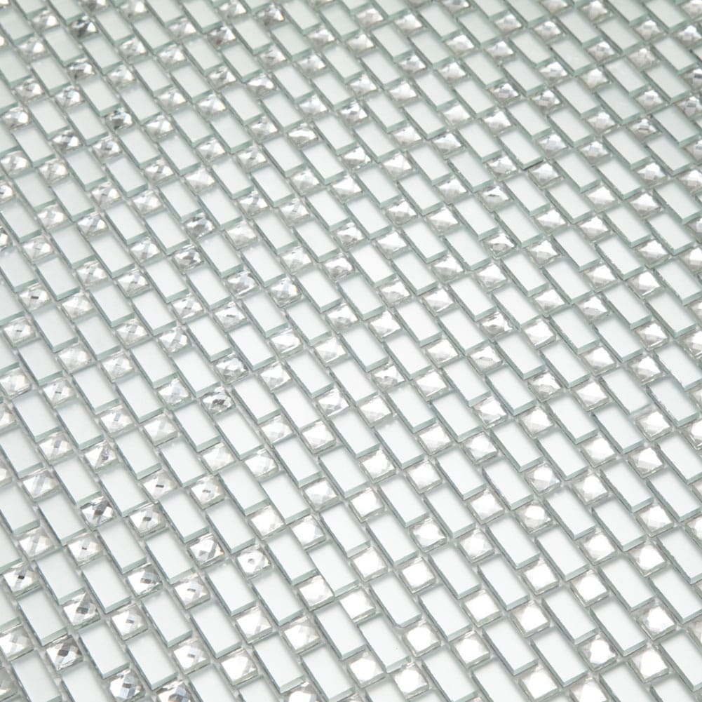 Beveled Crystal Square Mirror Glass Mosaic Tile 12 x 12 Inch (Crystal & Frosted, 5-Pack)