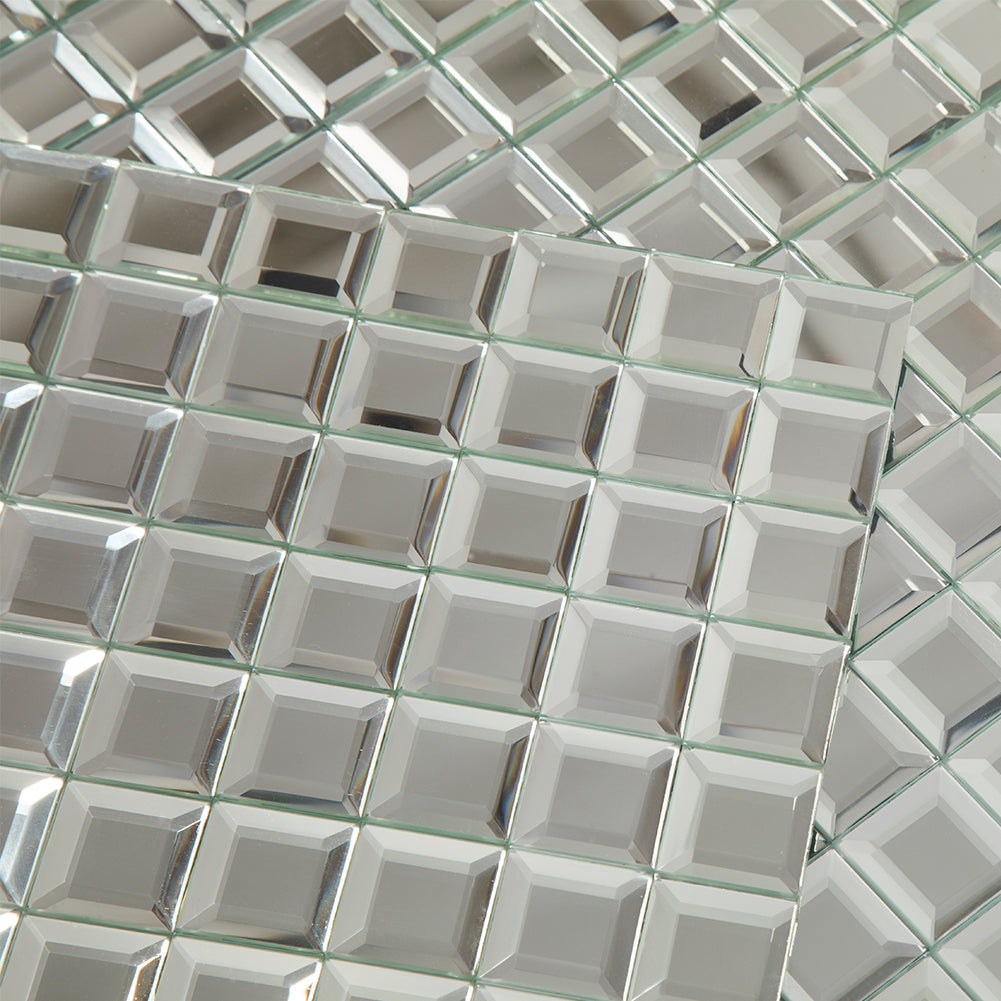 Beveled Square Mirror Glass Mosaic Tile Silver 12 x 12 Inch (5-Pack,No grout required)