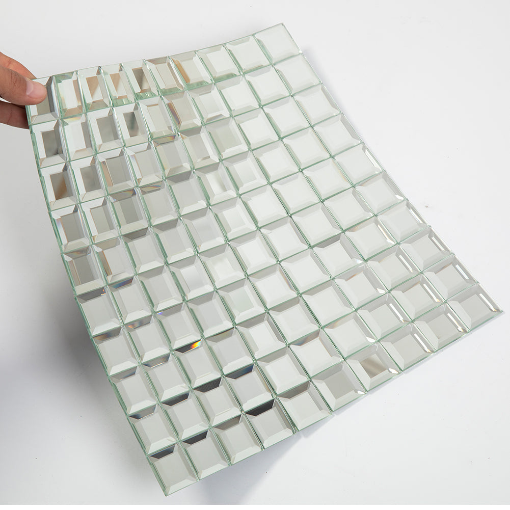 Beveled Square Mirror Glass Mosaic Tile Silver 12 x 12 Inch (5-Pack,No grout required)