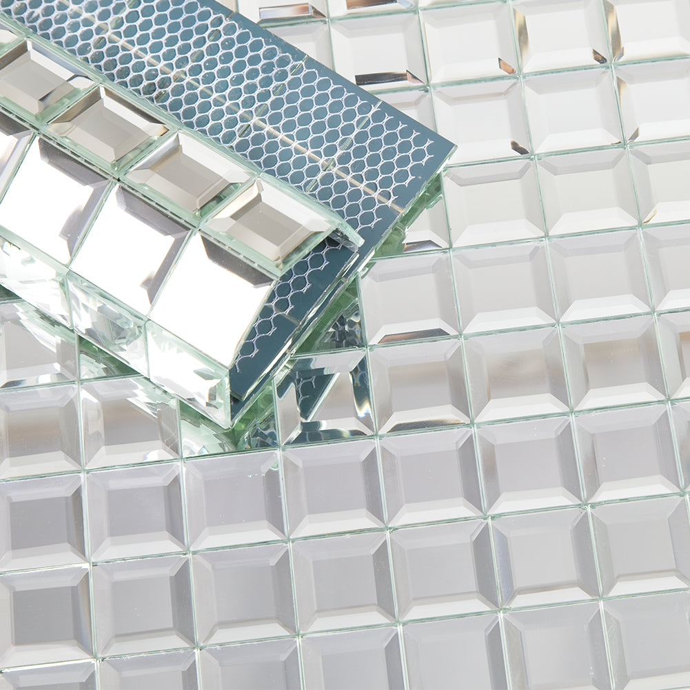 Beveled Square Mirror Glass Mosaic Tile Silver 12 x 12 Inch (5-Pack,No grout required)