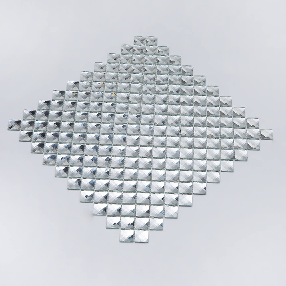 Diamond Beveled Crystal Square Mirror Glass Mosaic Tile Silver 12 x 12 Inch (5-Pack)