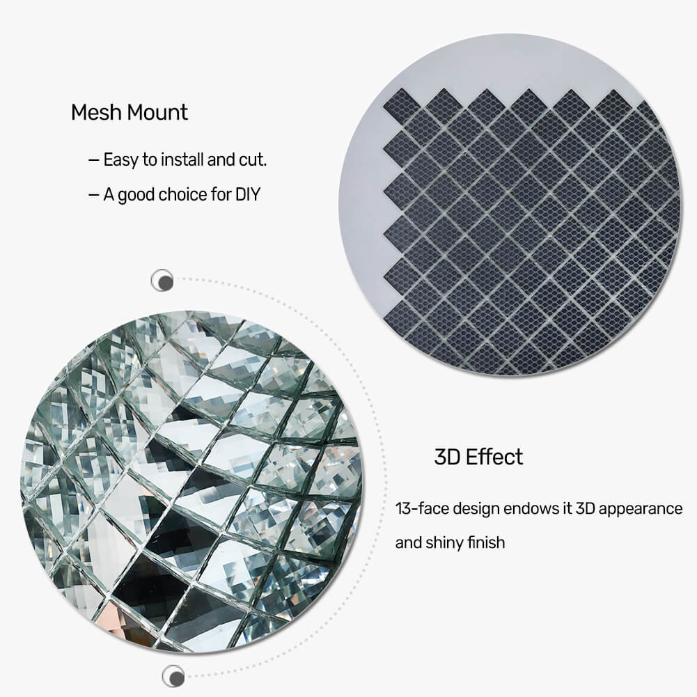 Diamond Beveled Crystal Square Mirror Glass Mosaic Tile Silver 12 x 12 Inch (5-Pack)