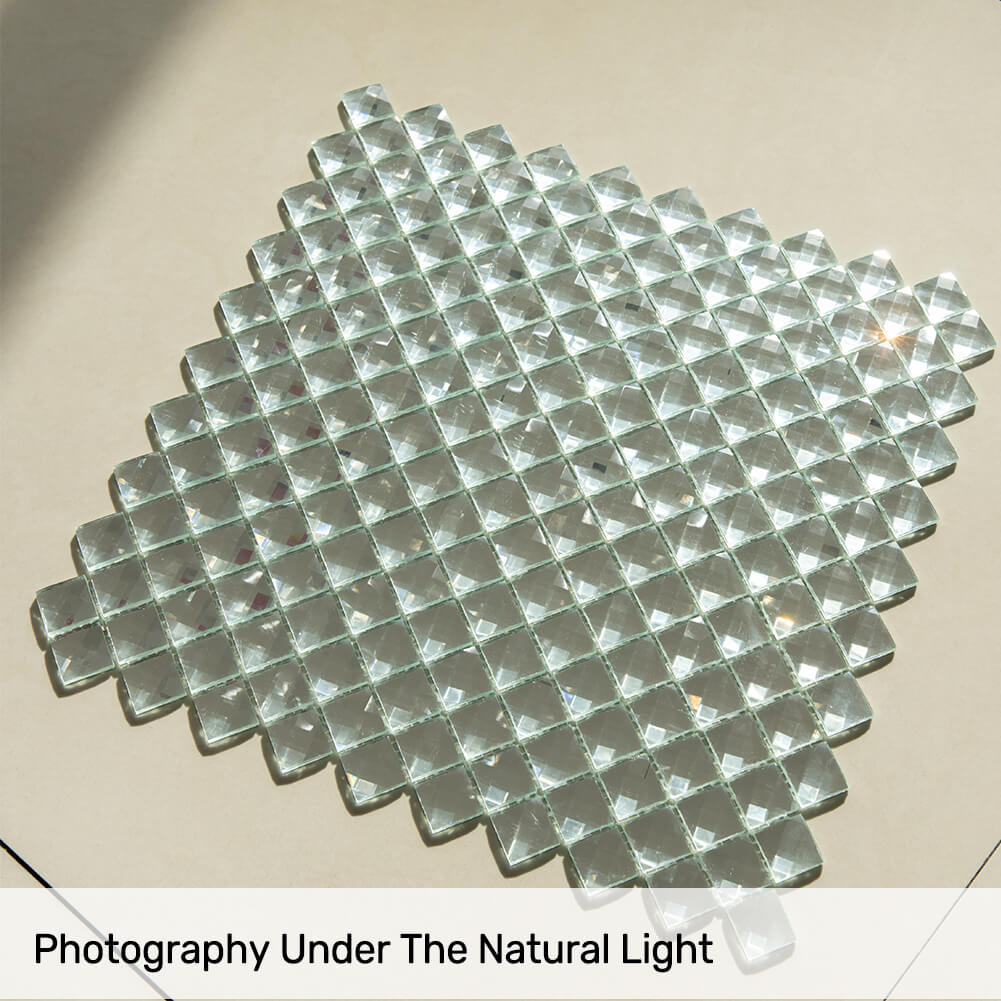 Diamond Beveled Crystal Square Mirror Glass Mosaic Tile Silver 12 x 12 Inch (5-Pack)