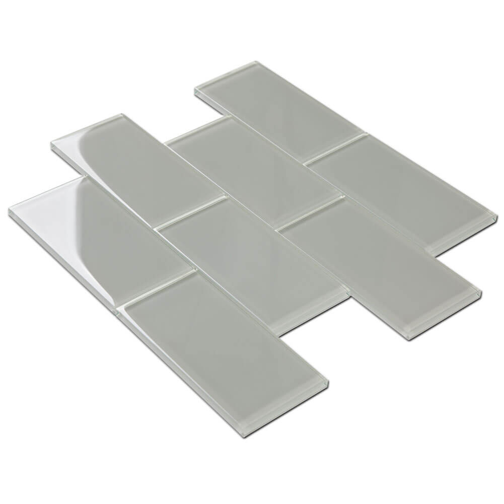 Light Grey Glass Subway Tile 3 x 6 Inch (40-Pack, 5 Sq.Ft)