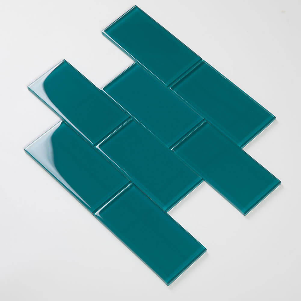 Dark Teal Glass Subway Tile 3 x 6 Inch (40-Pack, 5 Sq.Ft)