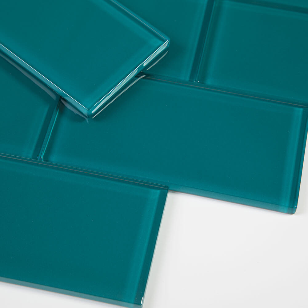 Dark Teal Glass Subway Tile 3 x 6 Inch (40-Pack, 5 Sq.Ft)