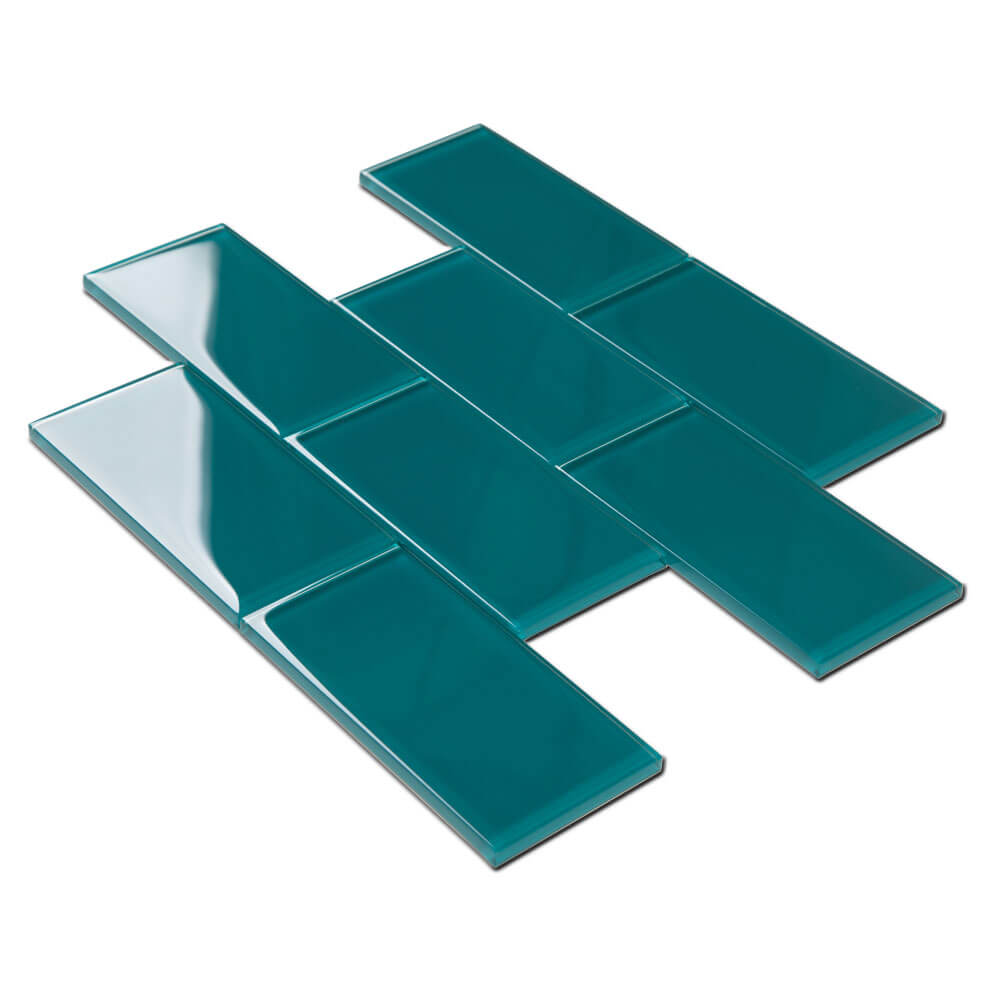 Dark Teal Glass Subway Tile 3 x 6 Inch (40-Pack, 5 Sq.Ft)