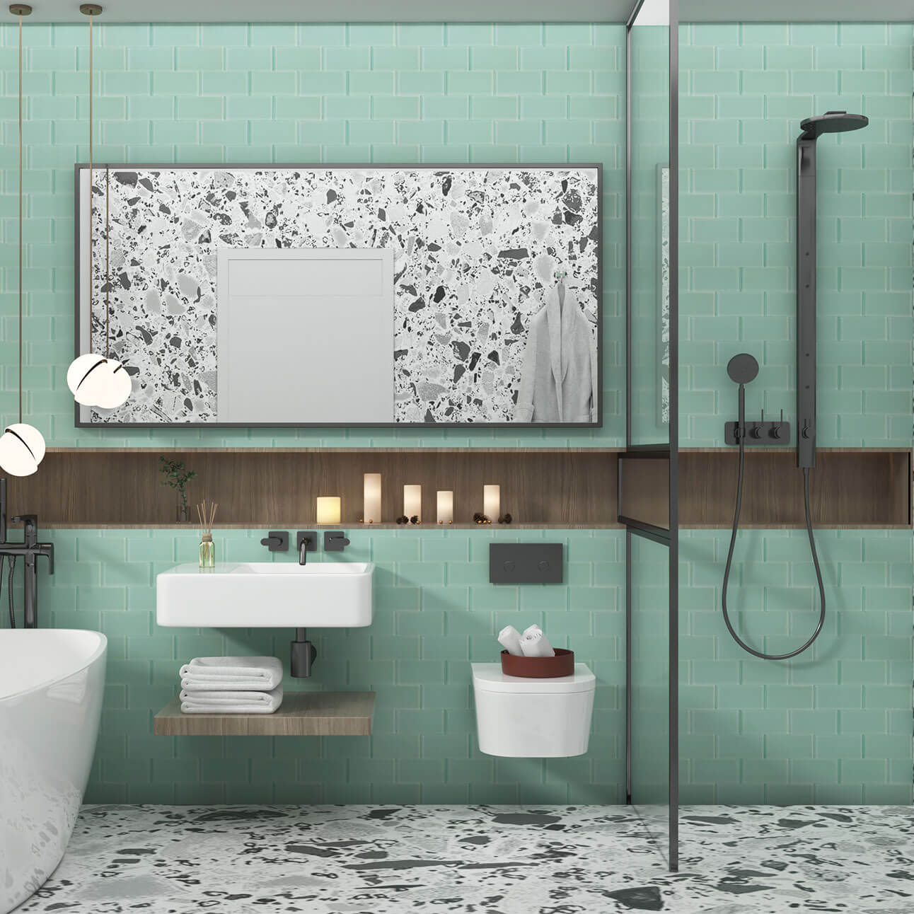 Glass Subway Tiles, 3*6 inch, Light Green, Pack of 32 Pcs, DM0027S