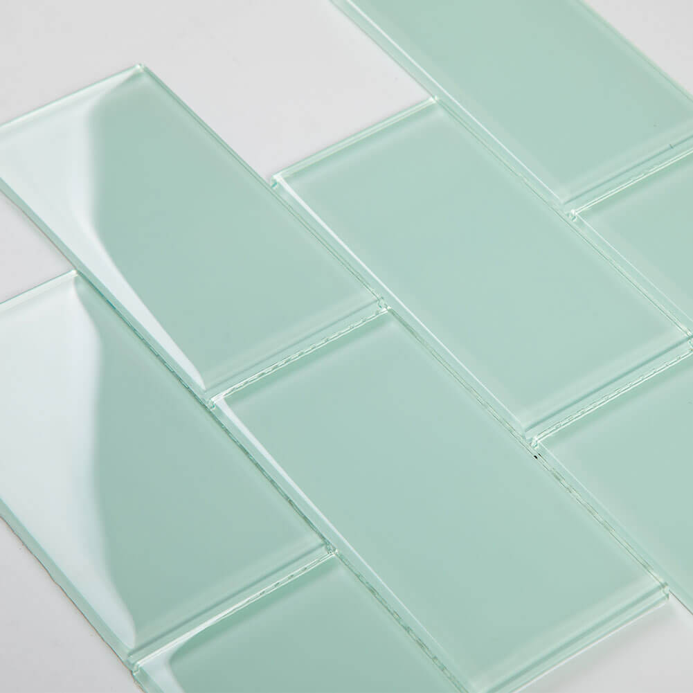 Glass Subway Tiles, 3*6 inch, Light Green, Pack of 32 Pcs, DM0027S