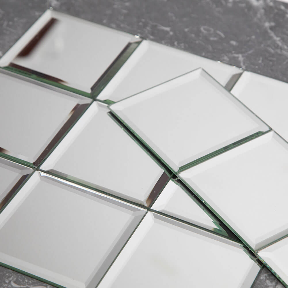 Silver Mirror Glass Tile, Square with Beveled Edge, 4*4 inch, DM0028S