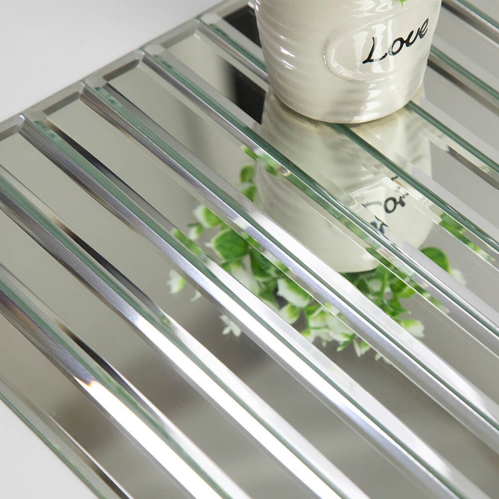 Mirror Strip Glass Tile with Beveled Edge, Silver, 12*12 inch, Mesh Backing, DM0029S