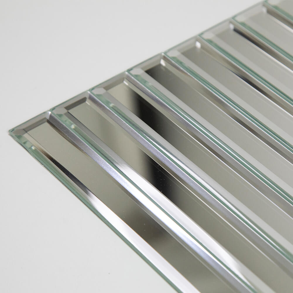 Mirror Strip Glass Tile with Beveled Edge, Silver, 12*12 inch, Mesh Backing, DM0029S