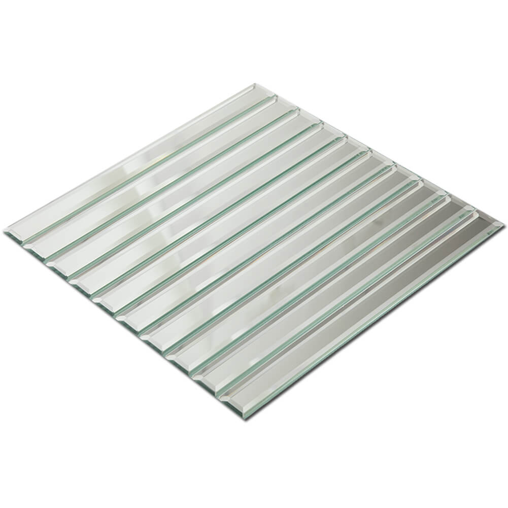 Mirror Strip Glass Tile with Beveled Edge, Silver, 12*12 inch, Mesh Backing, DM0029S