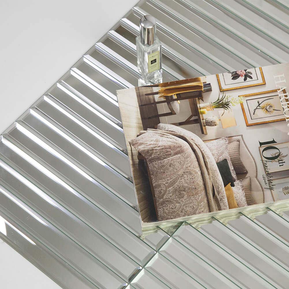 Mirror Strip Glass Tile with Beveled Edge, Silver, 12*12 inch, Mesh Backing, DM0029S