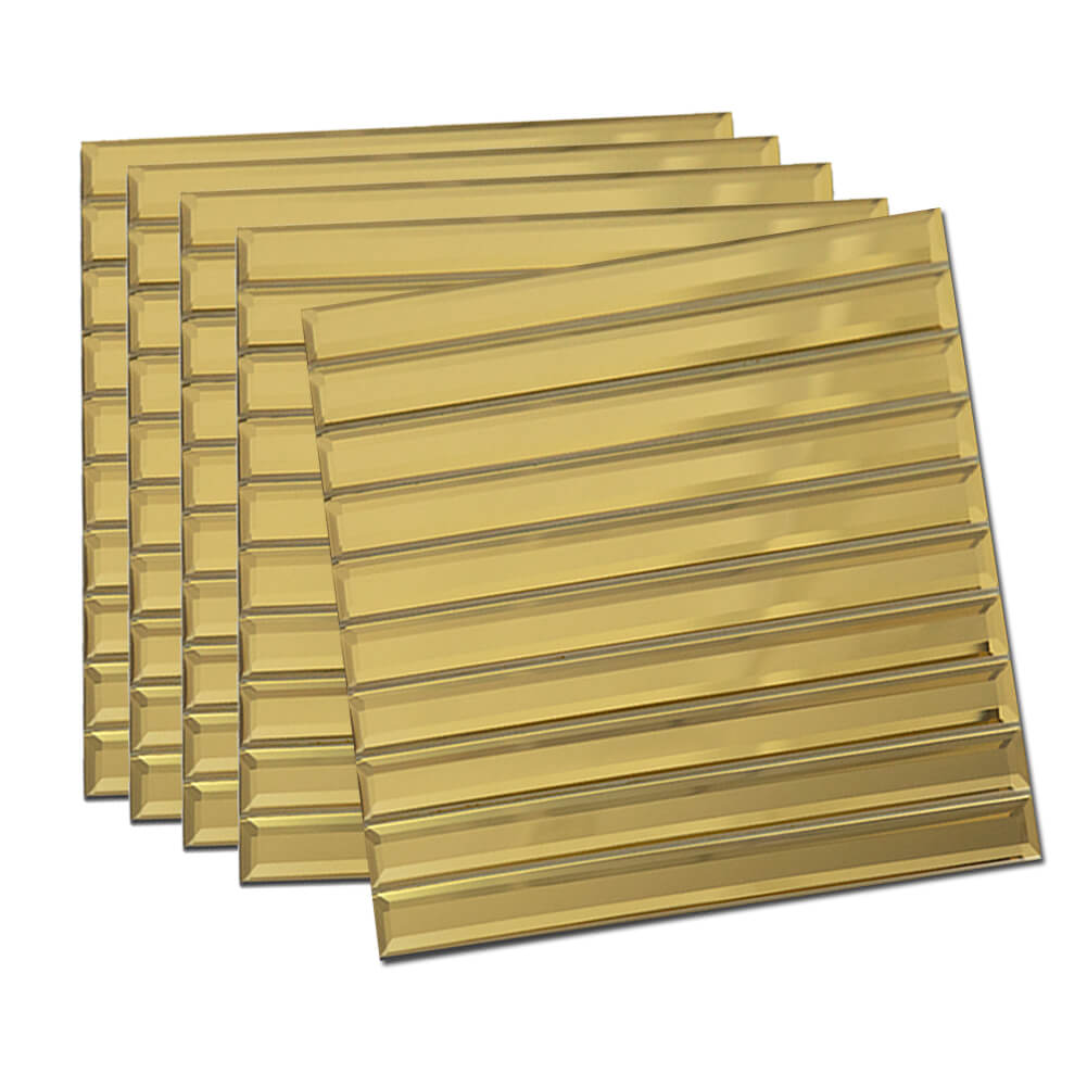 Gold Mirror Strip Glass Tile with Beveled Edge, 12*12 inch, Mesh Backing, DM0030S
