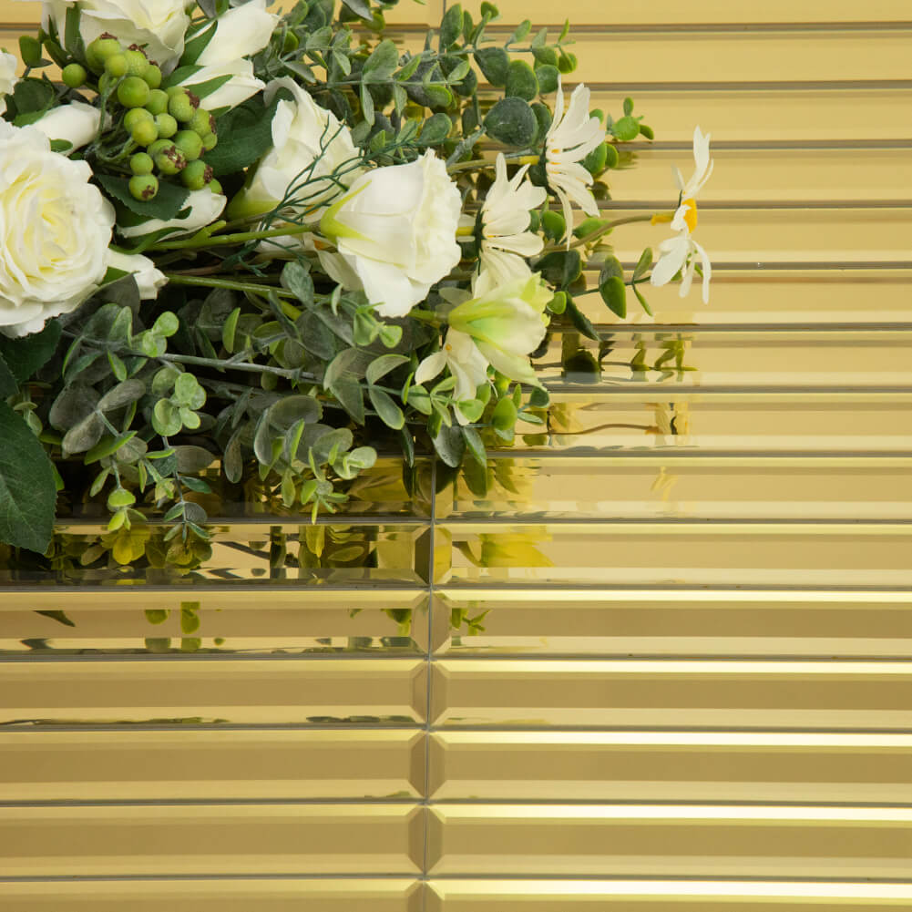 Gold Mirror Strip Glass Tile with Beveled Edge, 12*12 inch, Mesh Backing, DM0030S