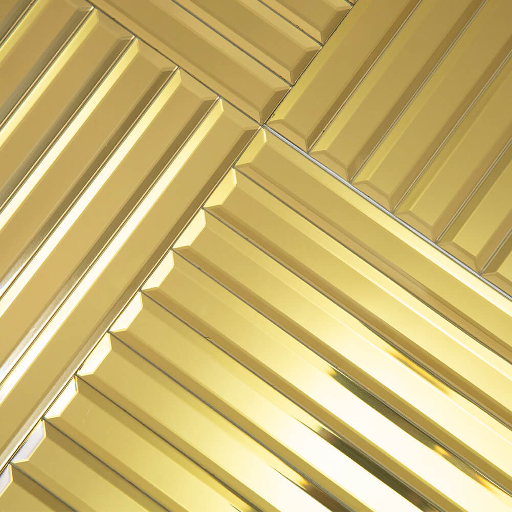 Gold Mirror Strip Glass Tile with Beveled Edge, 12*12 inch, Mesh Backing, DM0030S