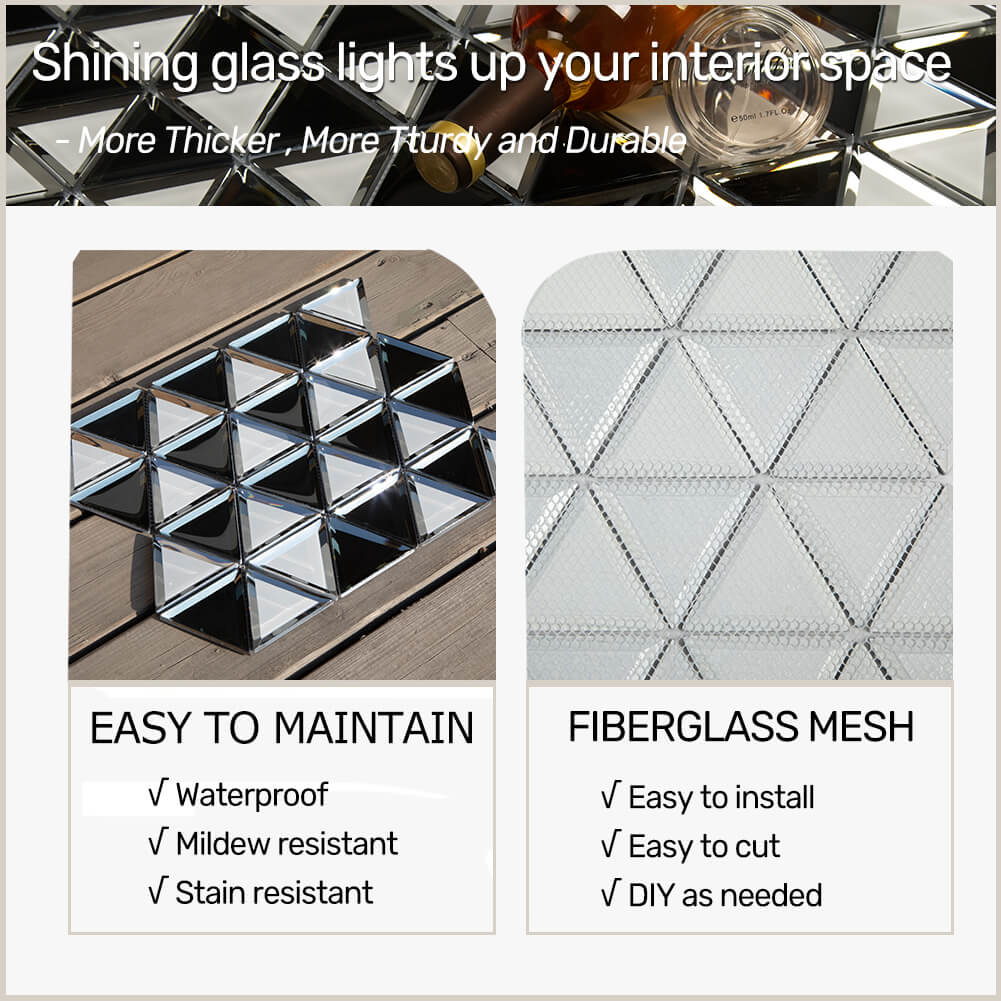 Triangle 3" Mirror Glass Mosaic Tile with Beveled Edge 5 Sheets/Box Silver (4.3 sq.ft.)