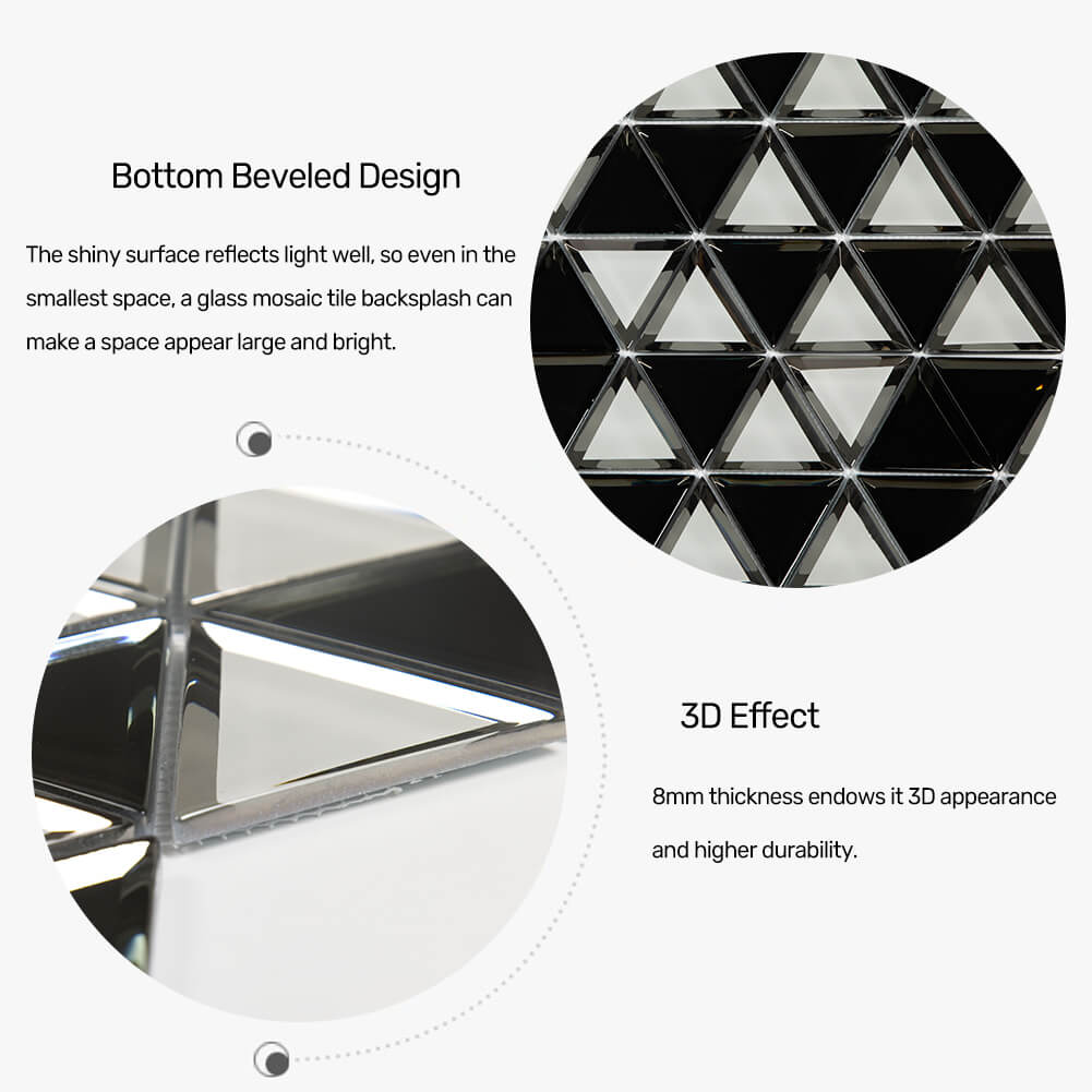 Triangle 3" Mirror Glass Mosaic Tile with Beveled Edge 5 Sheets/Box Silver (4.3 sq.ft.)