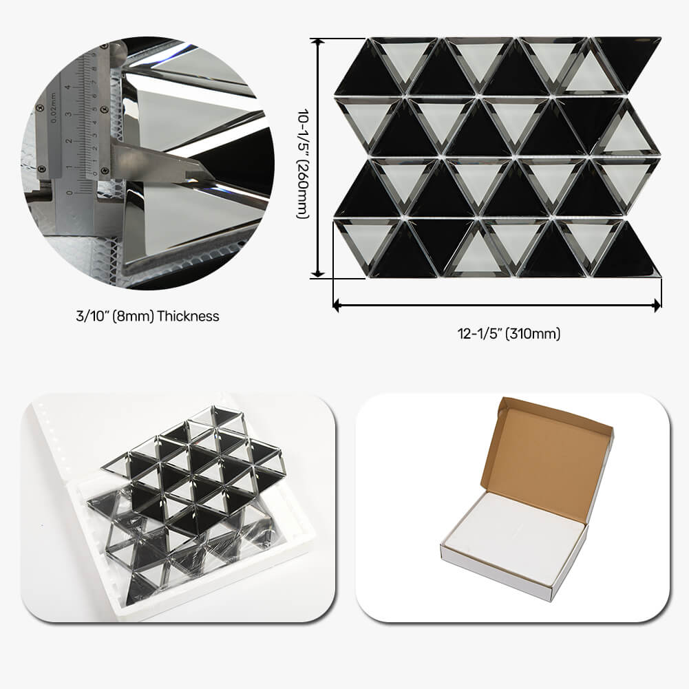 Triangle 3" Mirror Glass Mosaic Tile with Beveled Edge 5 Sheets/Box Silver (4.3 sq.ft.)