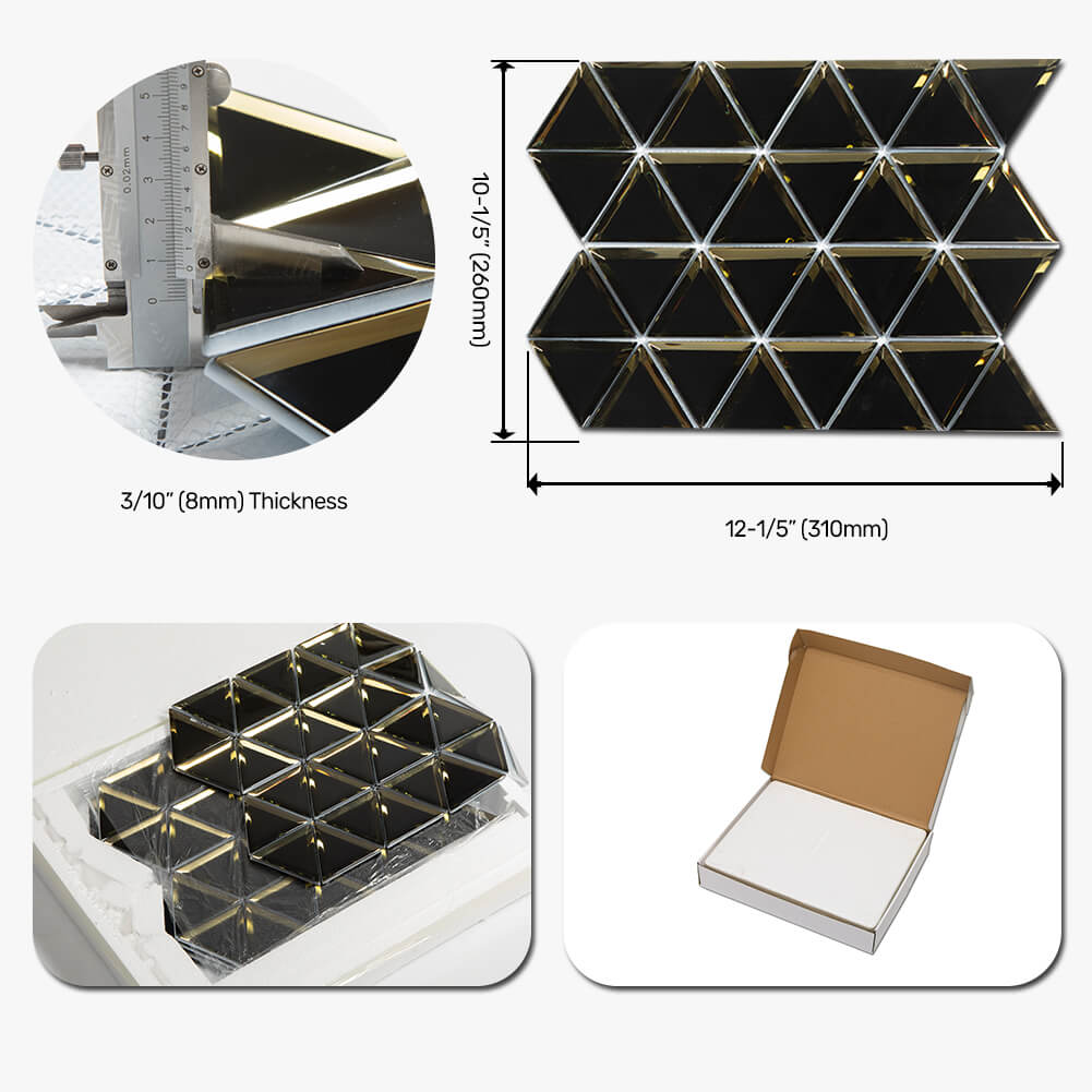 Triangle 3" Mirror Glass Mosaic Tile with Beveled Edge 5 Sheets/Box Silver (4.3 sq.ft.)