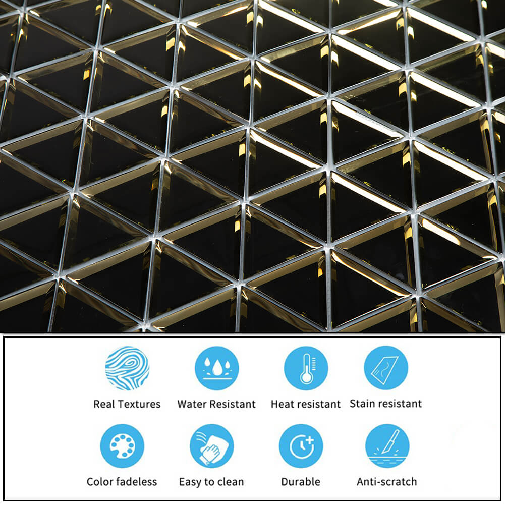 Triangle 3" Mirror Glass Mosaic Tile with Beveled Edge 5 Sheets/Box Gold (4.3 sq.ft.)