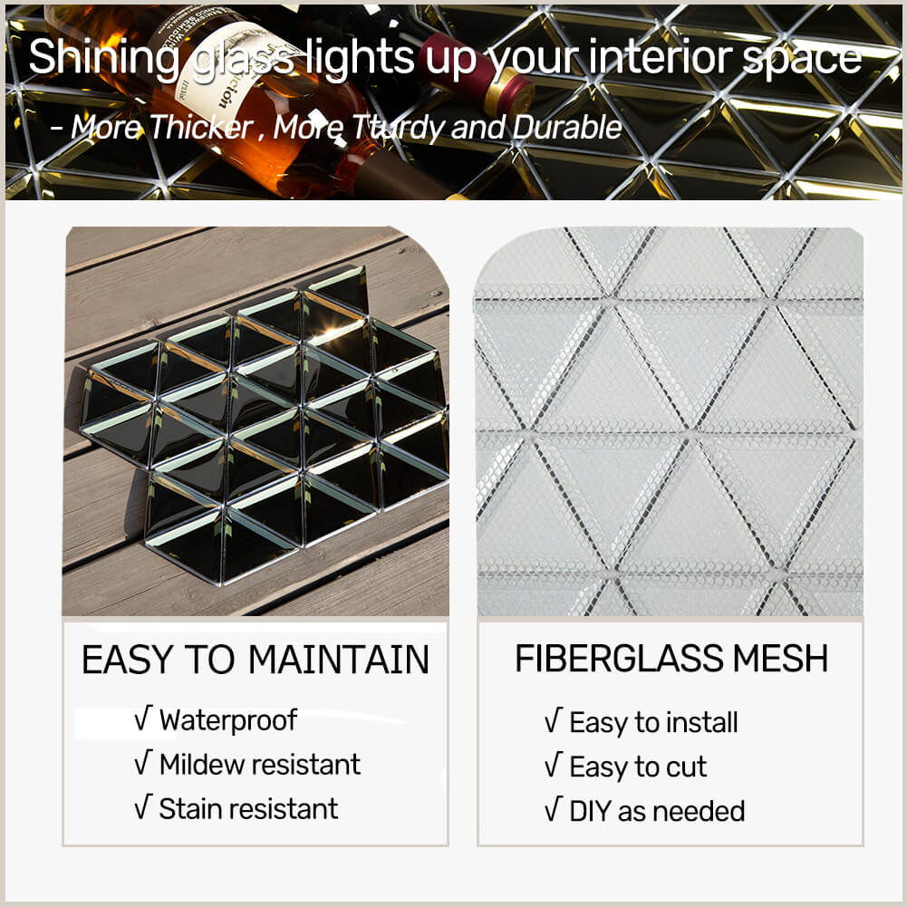 Triangle 3" Mirror Glass Mosaic Tile with Beveled Edge 5 Sheets/Box Gold (4.3 sq.ft.)