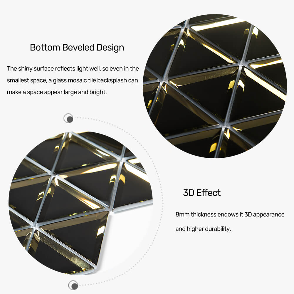 Triangle 3" Mirror Glass Mosaic Tile with Beveled Edge 5 Sheets/Box Gold (4.3 sq.ft.)