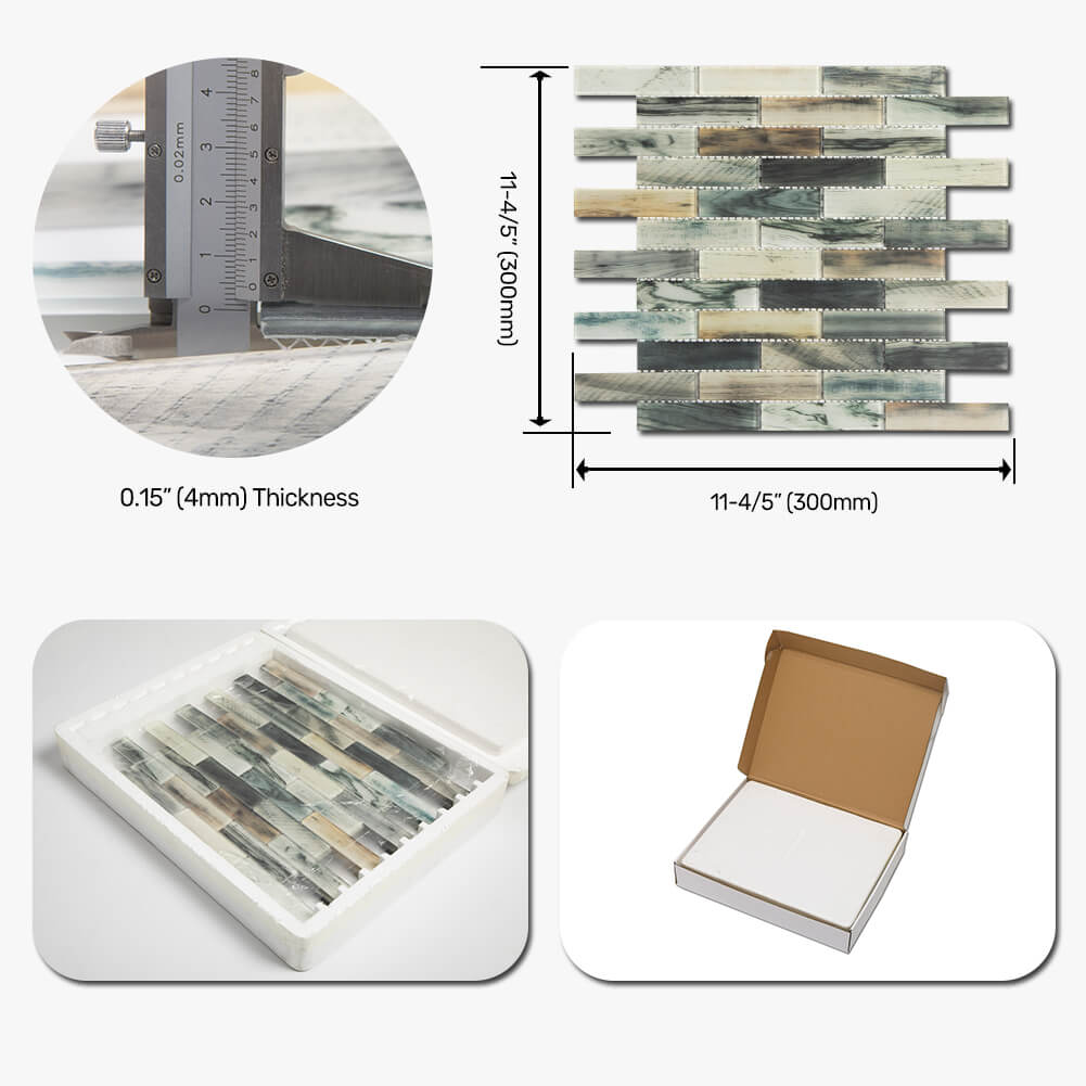 Colorful Natural Ink Style 12 x 12 Inch Glass Subway Tile  (5 Pcs/Box, 5 sq.ft.)