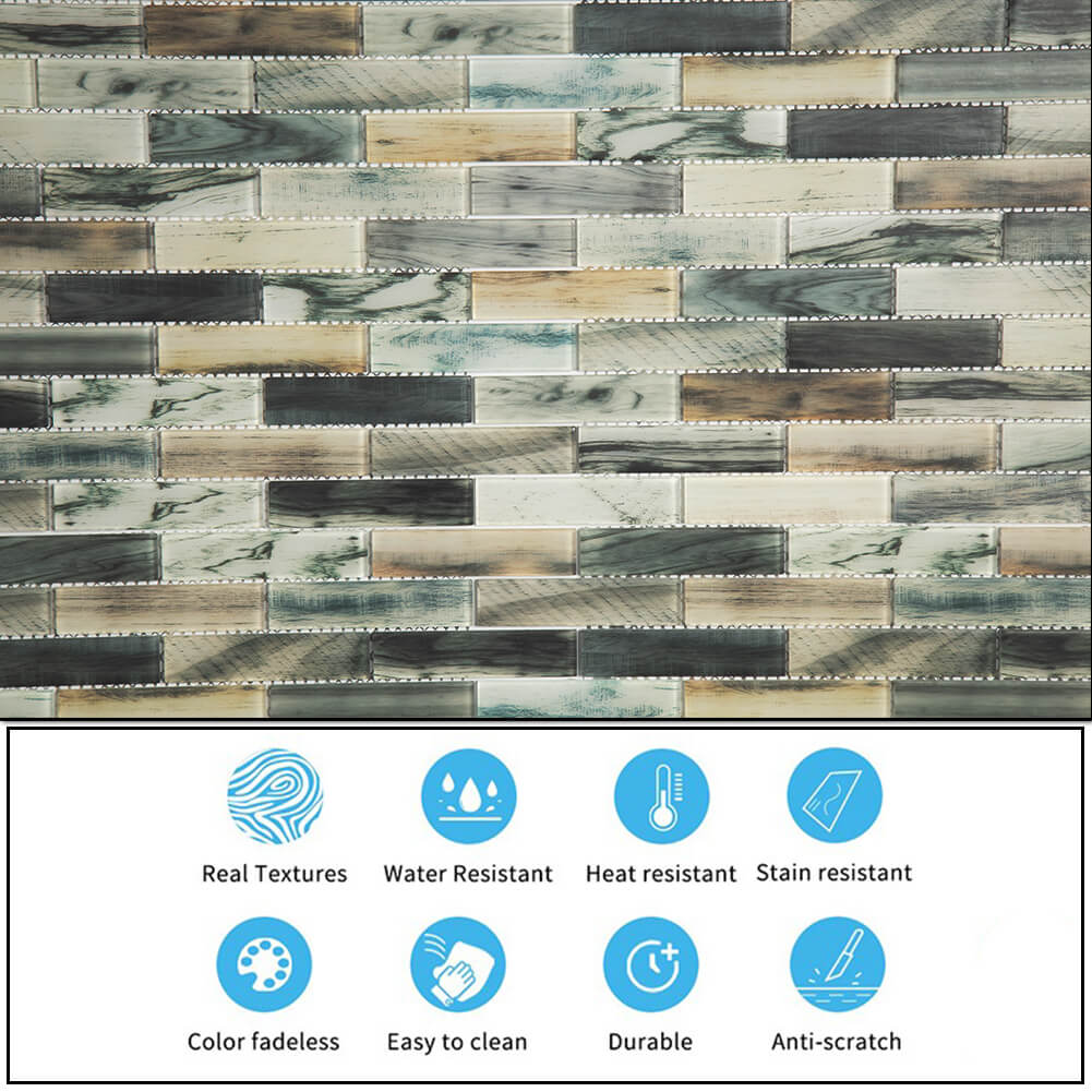 Colorful Natural Ink Style 12 x 12 Inch Glass Subway Tile  (5 Pcs/Box, 5 sq.ft.)