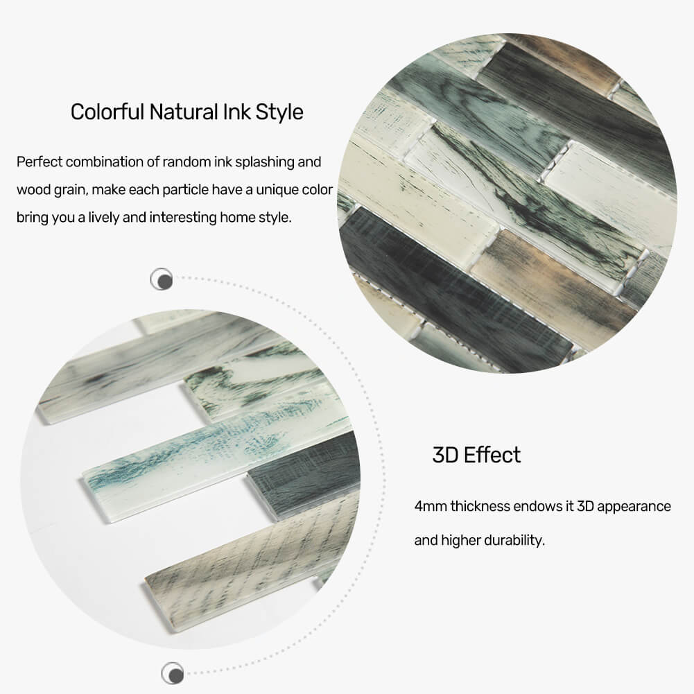 Colorful Natural Ink Style 12 x 12 Inch Glass Subway Tile  (5 Pcs/Box, 5 sq.ft.)