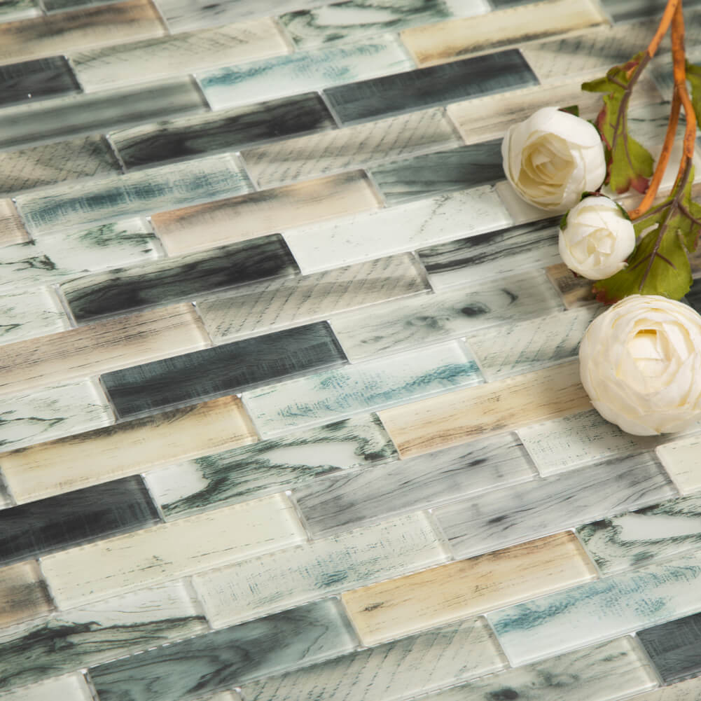 Colorful Natural Ink Style 12 x 12 Inch Glass Subway Tile  (5 Pcs/Box, 5 sq.ft.)