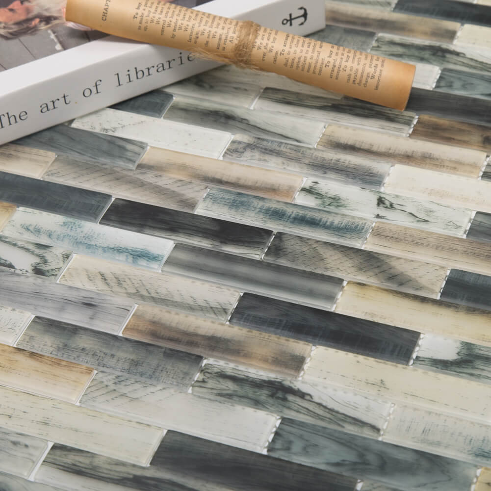 Colorful Natural Ink Style 12 x 12 Inch Glass Subway Tile  (5 Pcs/Box, 5 sq.ft.)