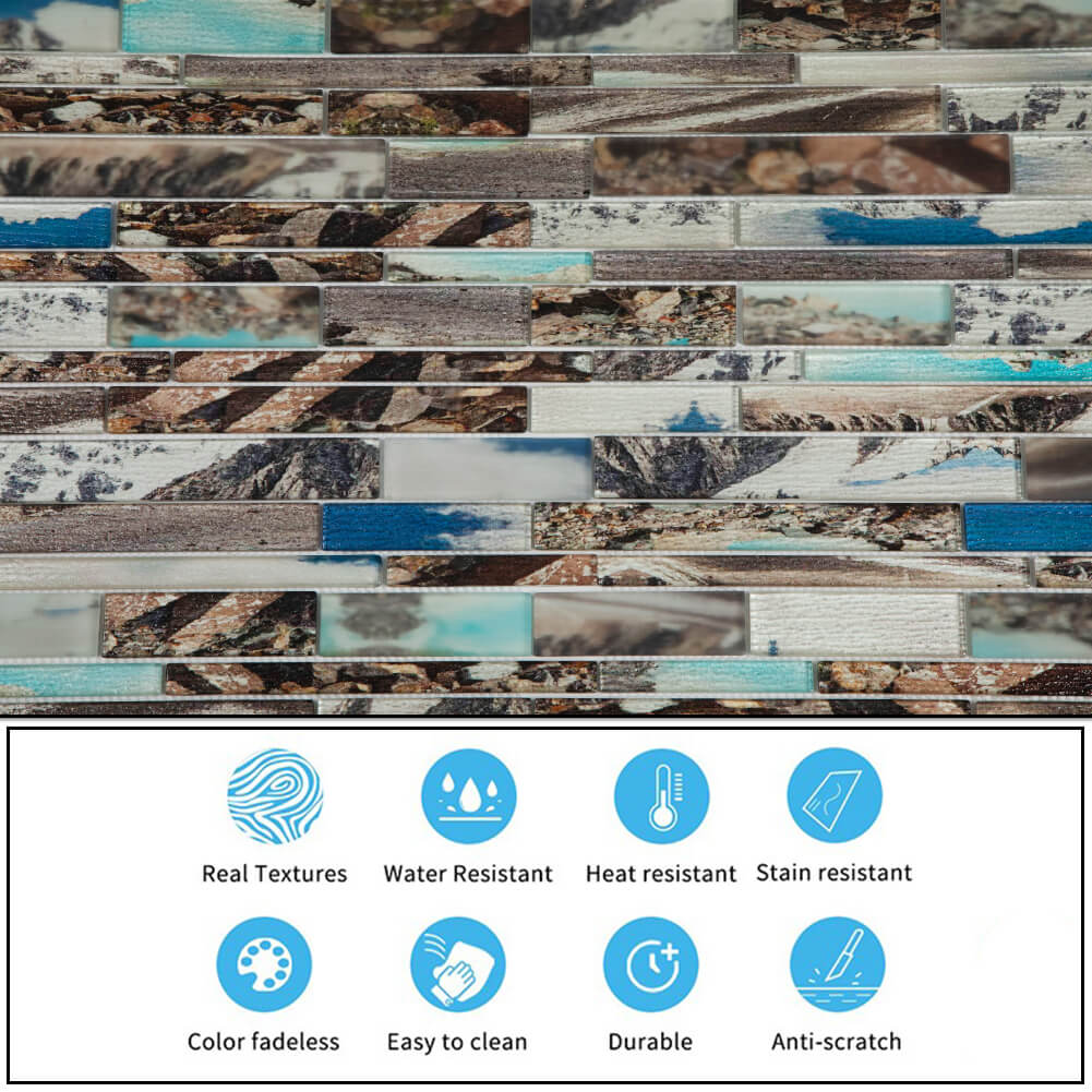 Natural Scenery 12 x 12 Inch Glass Subway Tile  (5 Pcs/Box, 5 sq.ft.)