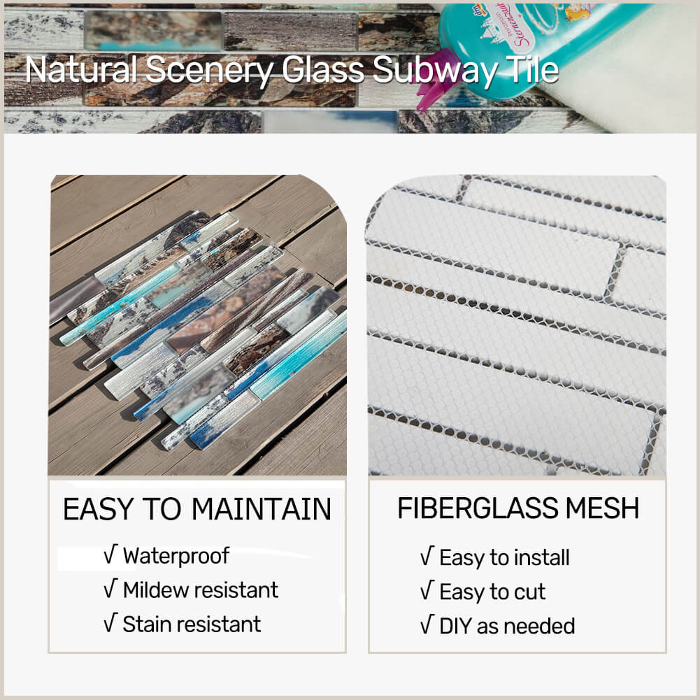 Natural Scenery 12 x 12 Inch Glass Subway Tile  (5 Pcs/Box, 5 sq.ft.)