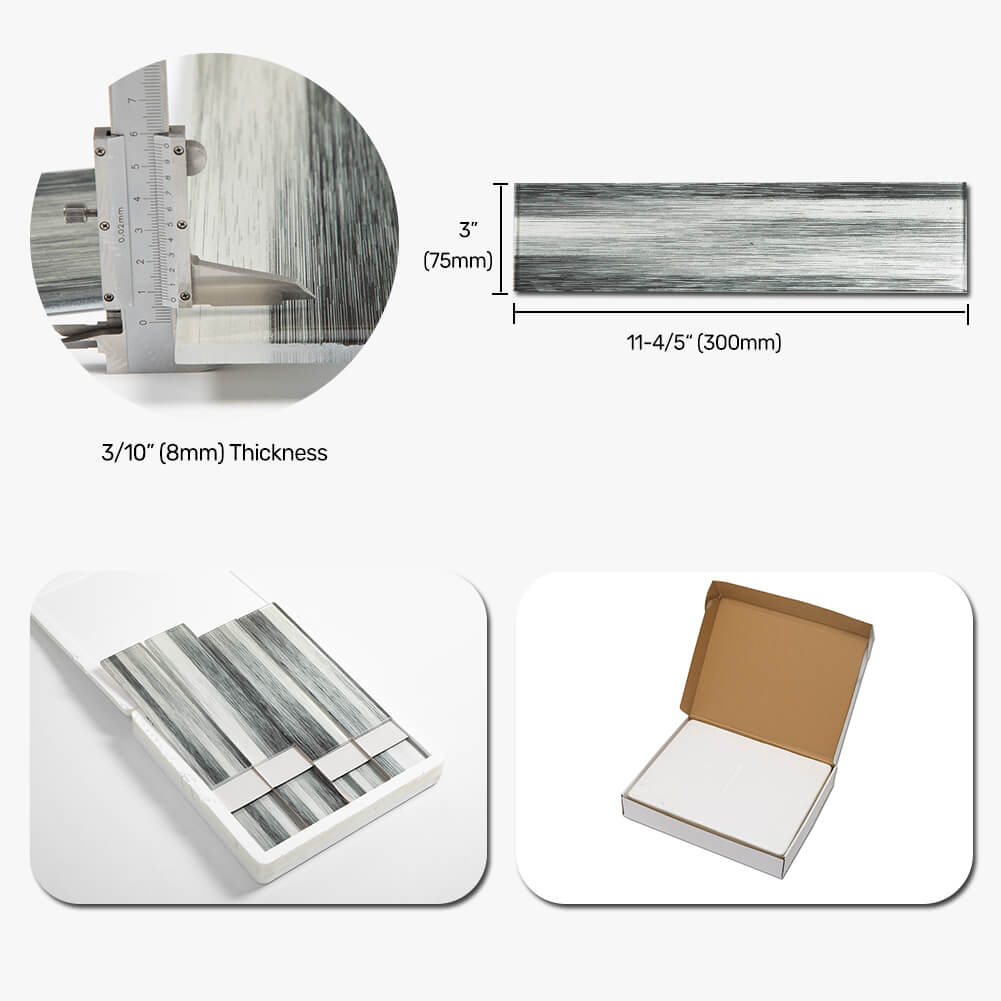 Black and White Hand Painted 3" x 12" Glass Subway Tile  20 Pcs 5 sq.ft.