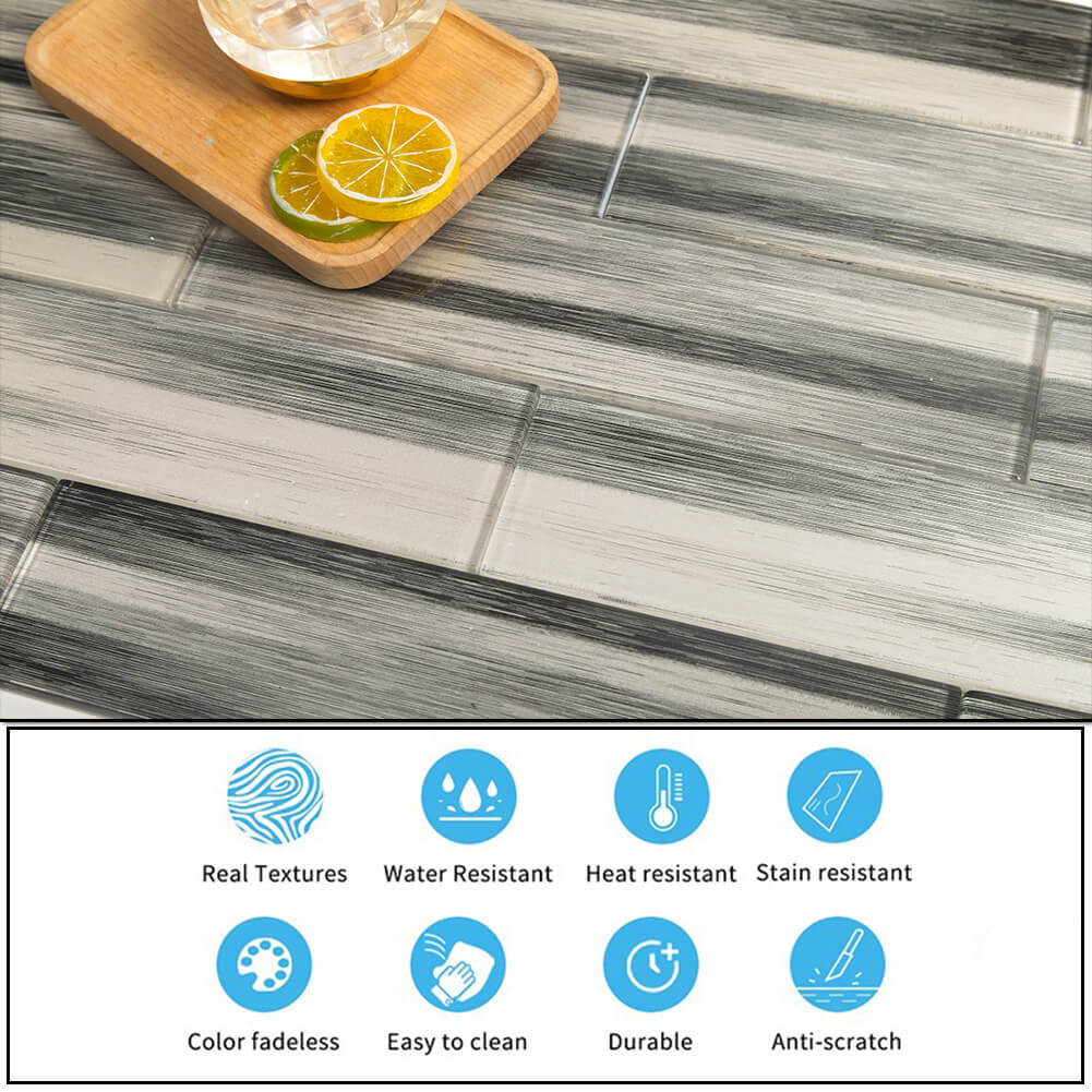 Black and White Hand Painted 3" x 12" Glass Subway Tile  20 Pcs 5 sq.ft.