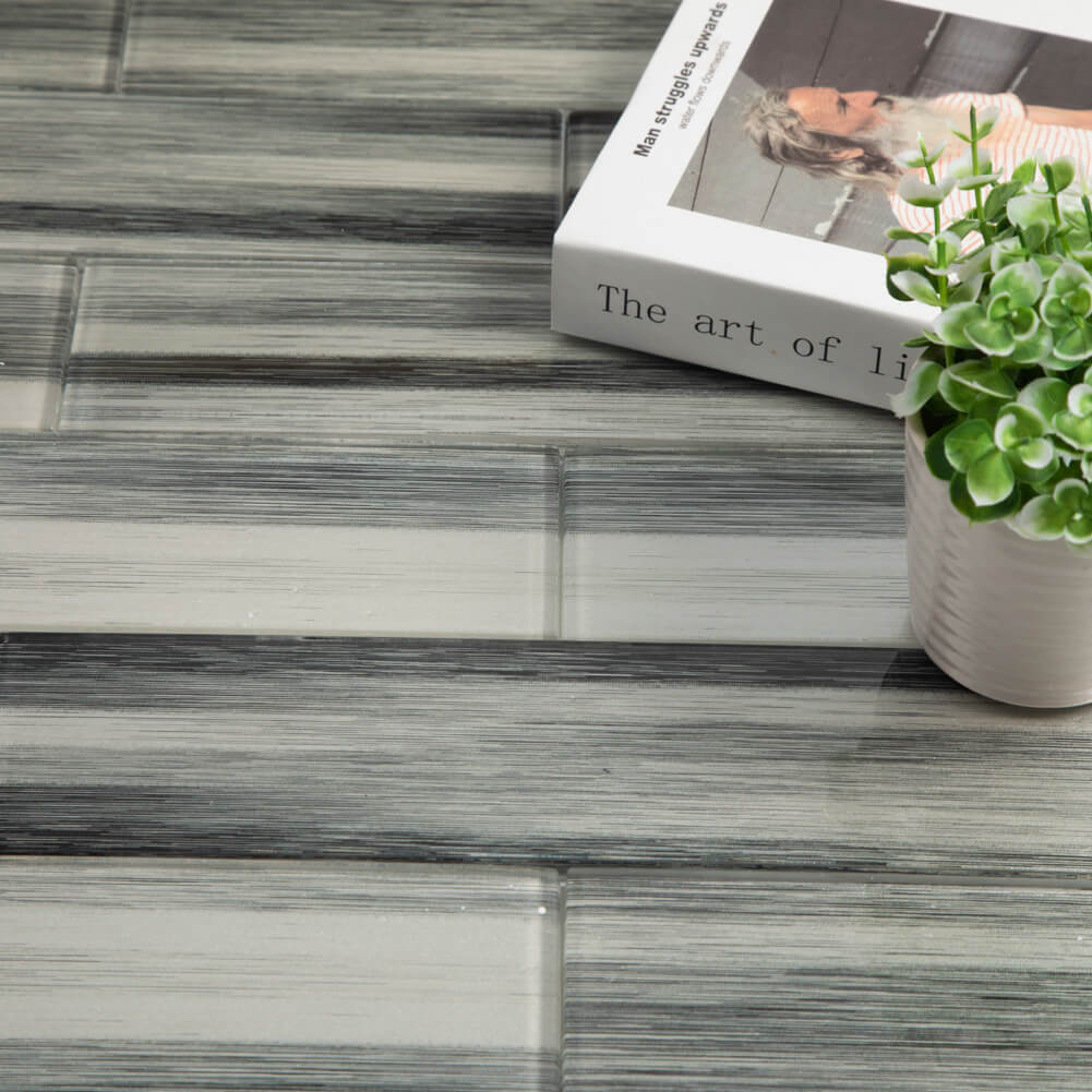 Black and White Hand Painted 3" x 12" Glass Subway Tile  20 Pcs 5 sq.ft.