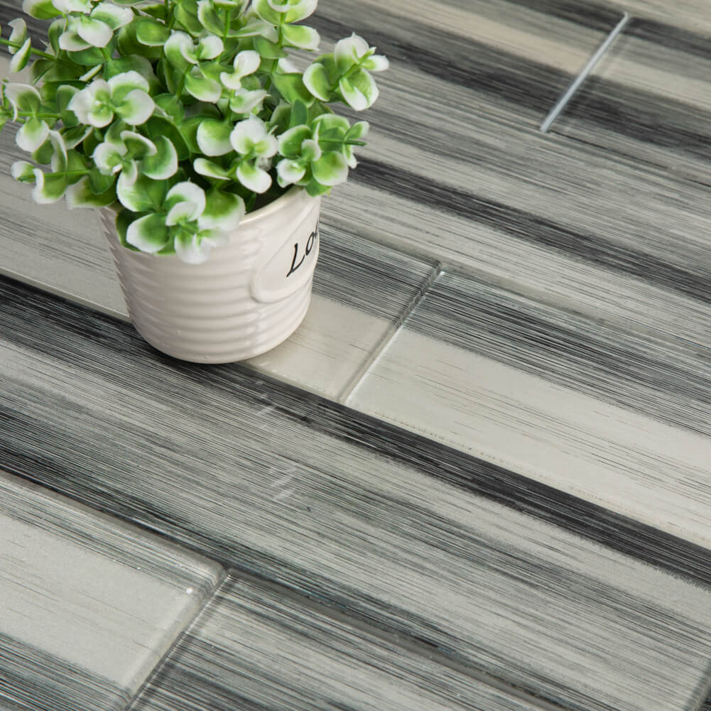 Black and White Hand Painted 3" x 12" Glass Subway Tile  20 Pcs 5 sq.ft.