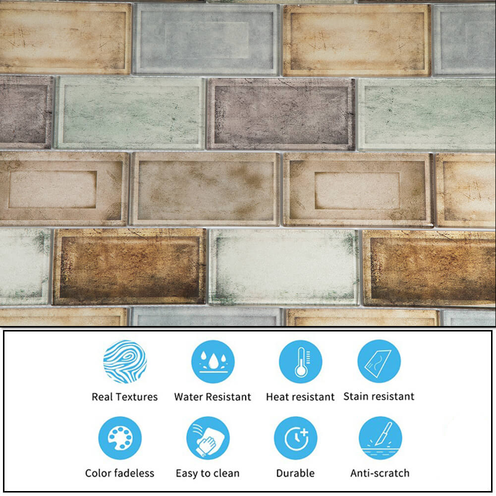Industrial Age Colorful 12 x 12 Inch Glass Subway Tile (5 Pcs/Box, 5 sq.ft.)
