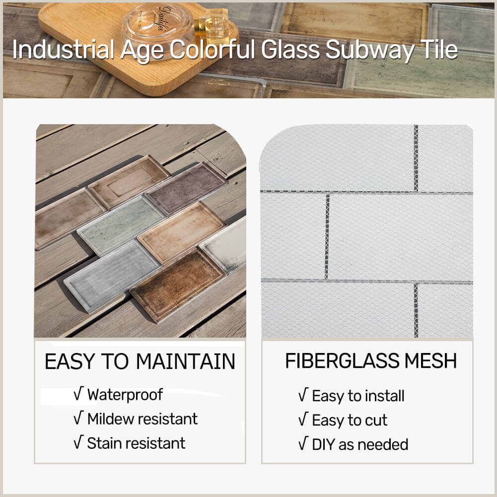 Industrial Age Colorful 12 x 12 Inch Glass Subway Tile (5 Pcs/Box, 5 sq.ft.)