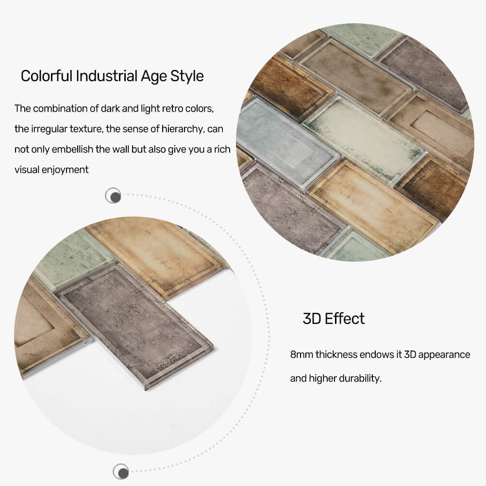 Industrial Age Colorful 12 x 12 Inch Glass Subway Tile (5 Pcs/Box, 5 sq.ft.)