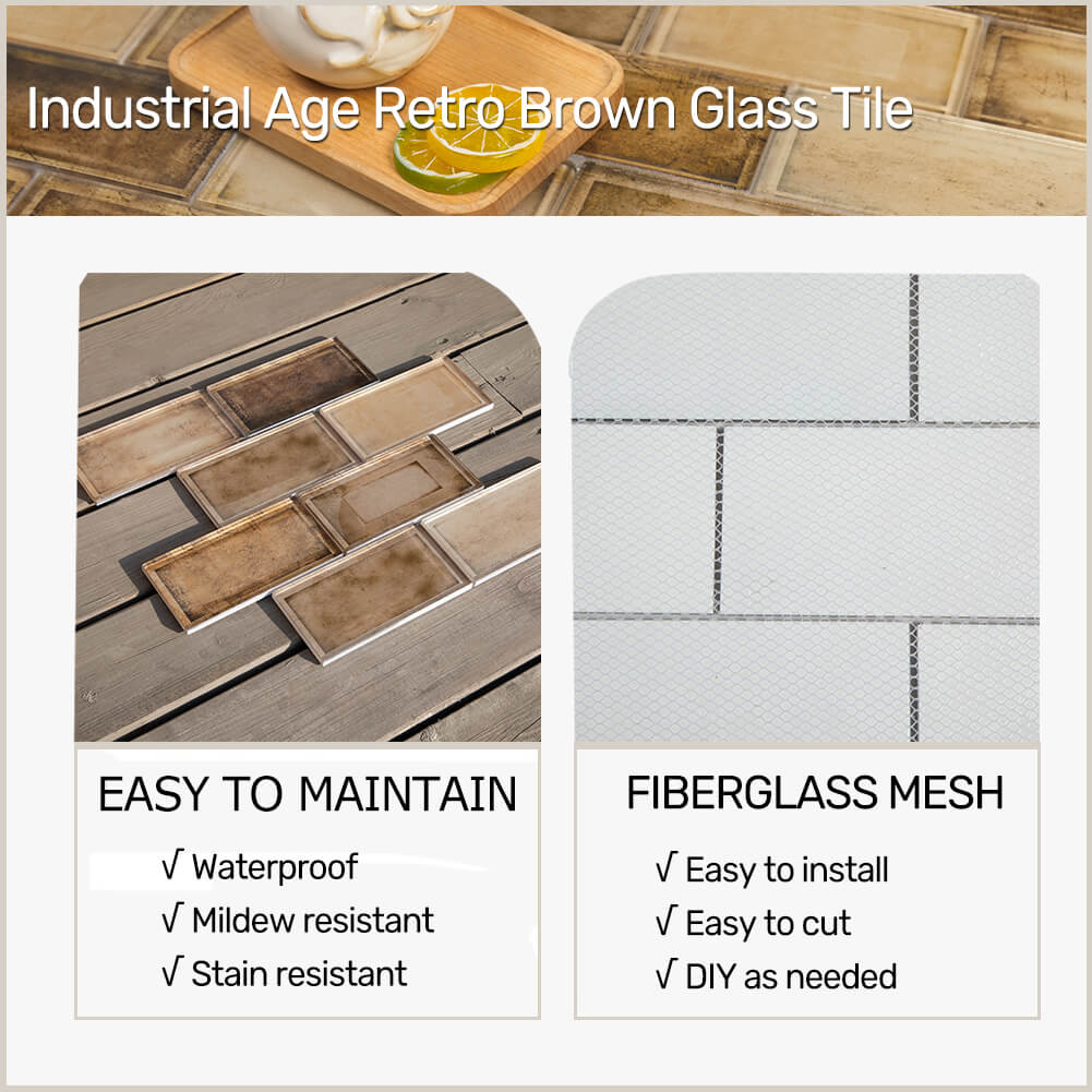 Industrial Age Retro Brown 12 x 12 Inch Glass Subway Tile (5 Pcs/Box, 5 sq.ft.)