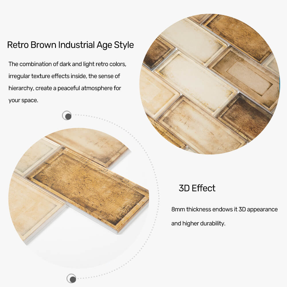 Industrial Age Retro Brown 12 x 12 Inch Glass Subway Tile (5 Pcs/Box, 5 sq.ft.)